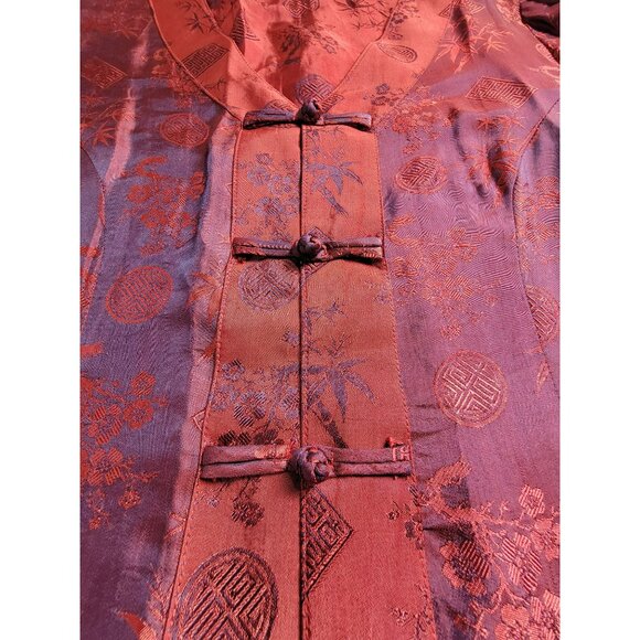 OM Gallery Women's Handmade Knot Button Front Vietnamese Silk Blouse Red Small - Picture 3 of 7